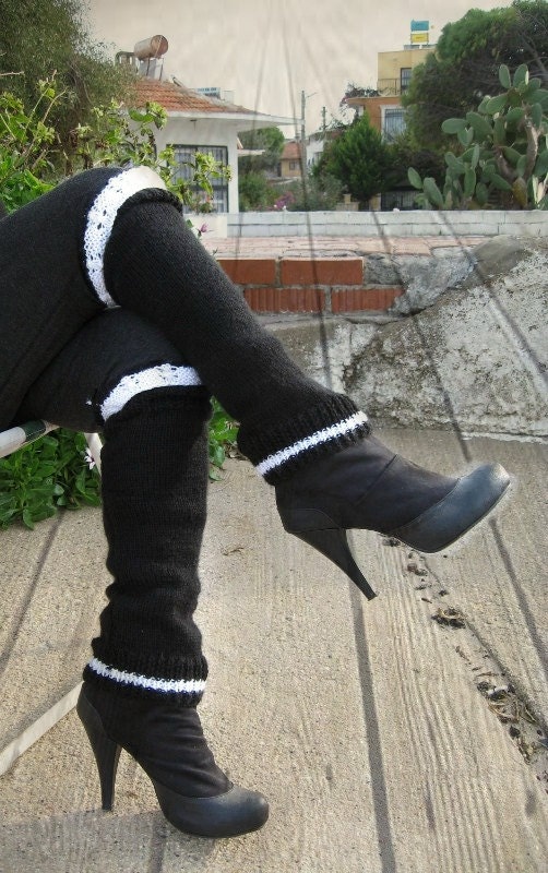 Hand Knit Leg Warmer  Womens Wool  Black Leg Warmer Legwarmer  Fall Autumn Winter Mother's day Winter Fashion Accessories