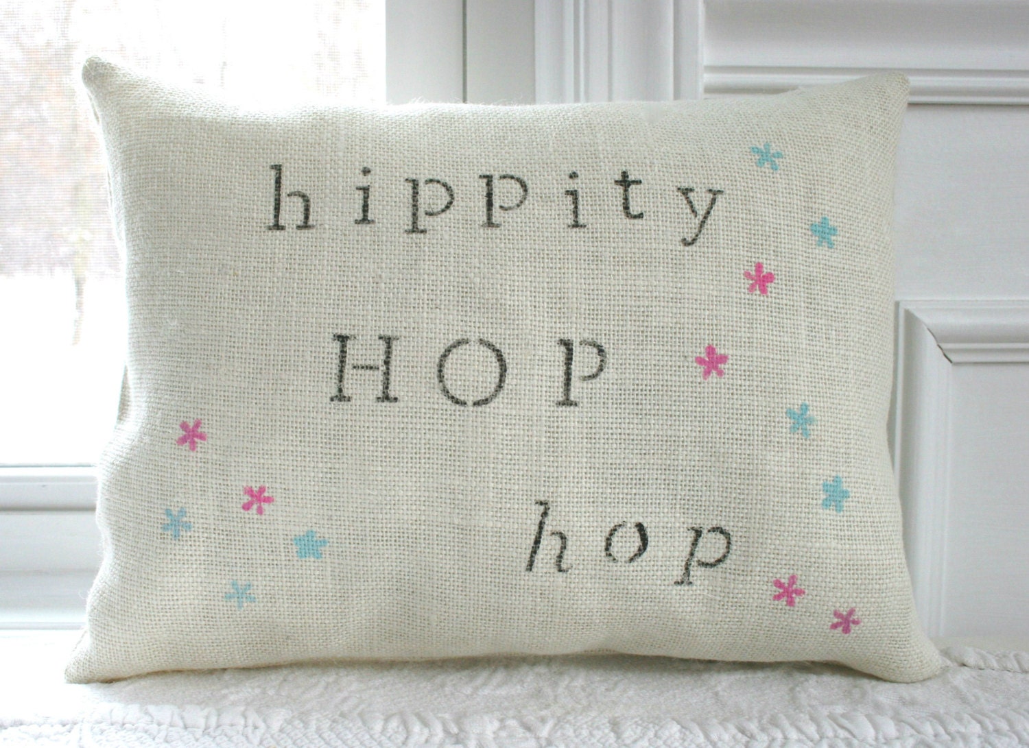 Cream Burlap Easter Spring Pillow