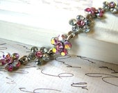 Vintage Silver Plated Flower Rhinestone Bracelet