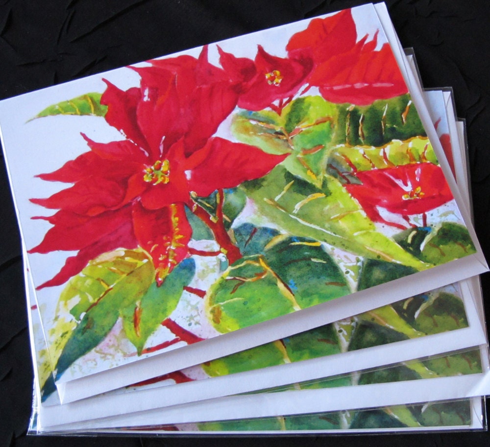 4 Holiday Cards "Poinsettia"
