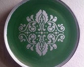 Hand Painted Glass Platter, Silver over Hunter Green