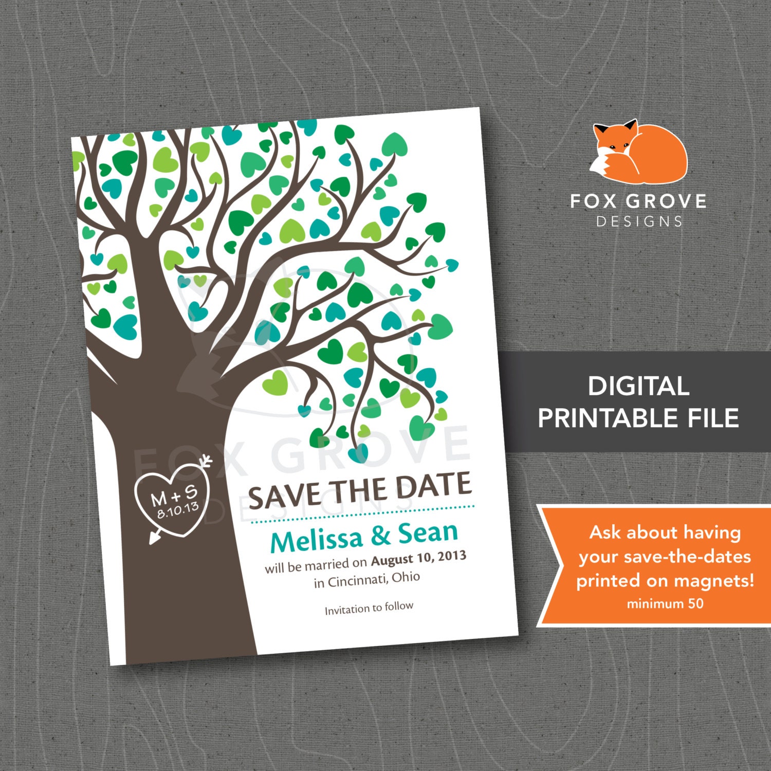 Wedding Save-The-Date "Carved" / Customizable, Printable Digital File / Printing Services Available in U.S.