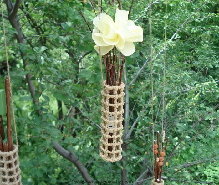 Hanging Decorative Vases- Set of 3, Tree Decoration, Rustic Wedding, Hanging Decoration, Beige, Small  Vases, Rustic Chic Home, Gift Idea