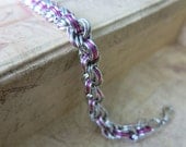 Spiral Rope Chainmaille Bracelet - Pink and Silver Rope Bracelet - Pink Chainmaille Rope Bracelet