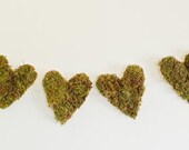 Handmade Moss Heart Garland - wedding decoration - party banner - garden parties - showers - birthday banner