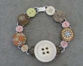Upcycled Khaki, Yellow, Peach and Cream Button Bracelet