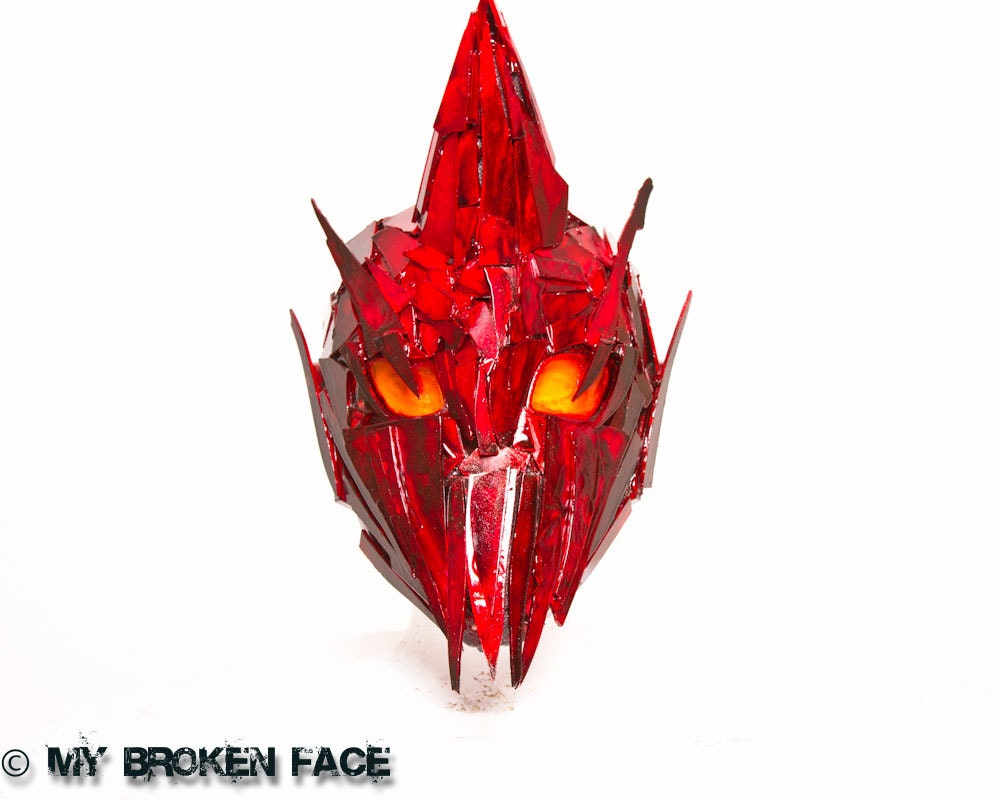Evil Red Ranger ... LED Masquerade Mask made with Broken Mirrors, painted a mix of Candy colors