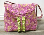 READY TO SHIP  Beautiful purple and green tote bag or diaper bag with ruffles