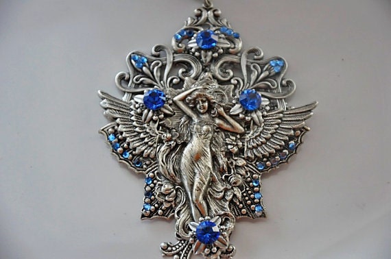 Victorian,Gothic Necklace,Swarovski Crystal,Neo Victorian,Steampunk,Lolita,Mythology,Fantasy,Goddess,SAPPHIRE GODDESS