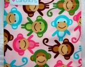 SANDWICH Snack BAG Pink Green Monkey Design Reusable with Nylon Lining