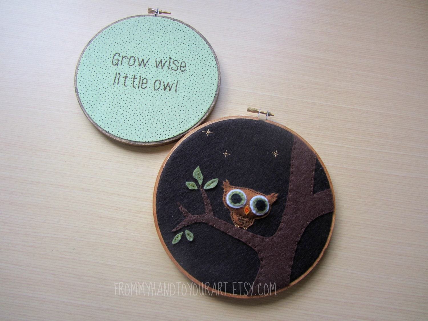 Embroidery Hoop Art, Little Owl - Set of 2