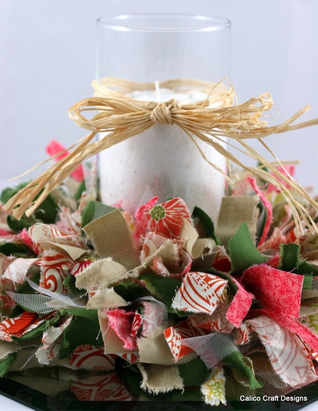 Cheerful Orange & Pink Fabric Rag Candle-Ring for the Spring or Summer Season