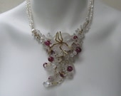 Magnificent necklace. Bridal jewelry. GABLONZ about 1950 with a new pearl necklace. Ancient closure of silver with circonia
