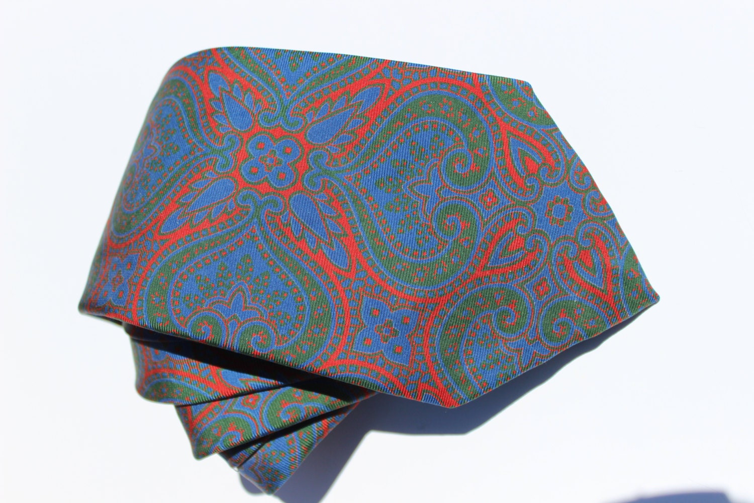 Vintage Designer Polo Ralph Lauren Men's Necktie Pure Silk Blue Green Red Pattern, Gift for Him, Formal Attire, High Fashion