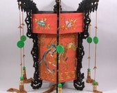Huge Old CHINESE LANTERN Chandelier Hanging Light Lamp Carved Wood Dragon Embroidery