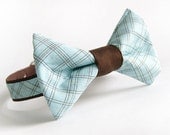Brown and Blue Plaid Bow Tie Collar with Metal Buckle Custom Size Small Medium OR Large