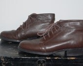 Vintage 1980s Brown Leather Lace Up Granny Ankle High Roper Boots Flats Shoes. Size US 5 Eur Euro 35.5 35 1/2
