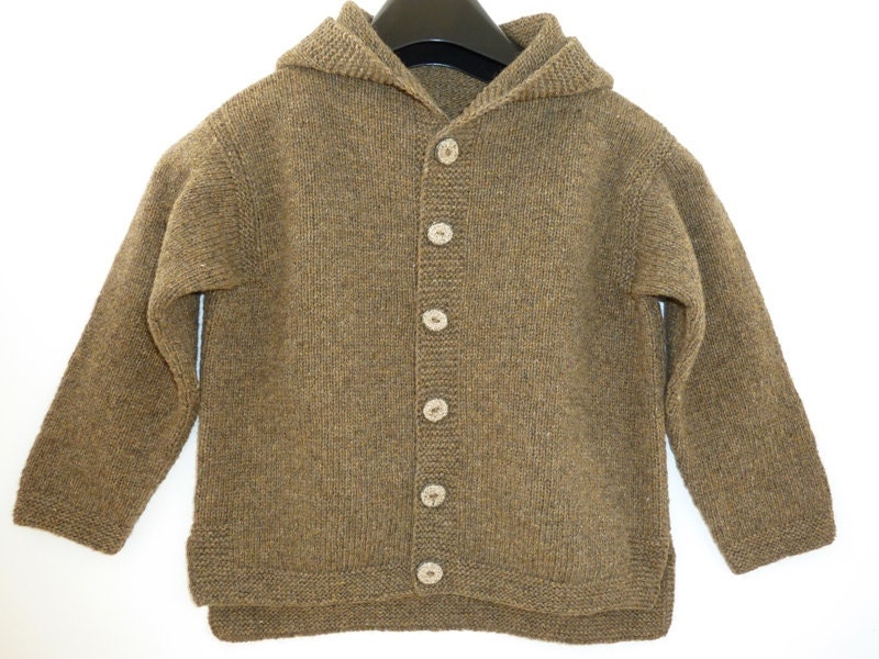 Hooded cardigan, 3 / 4 years, lambswool, hand knitted, boy sweater with hood, little girl hoodie, spring jacket, 3T / 4T, toddler, baby