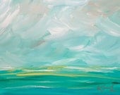 Original Acrylic Abstract Landscape Painting 11x14 Seascape Green Blue Coastal Beach Painting Stretched Canvas