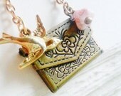 Vintage Brass Envelope Love Notes Locket Brass Envelope Locket Romantic Jewelry Charm Necklace Antiqued Brass Locket Gold Sparrow