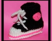 Sweet Black and Hot Pink High Top Crocheted Tennis Shoe Booties...Converse Cuties...