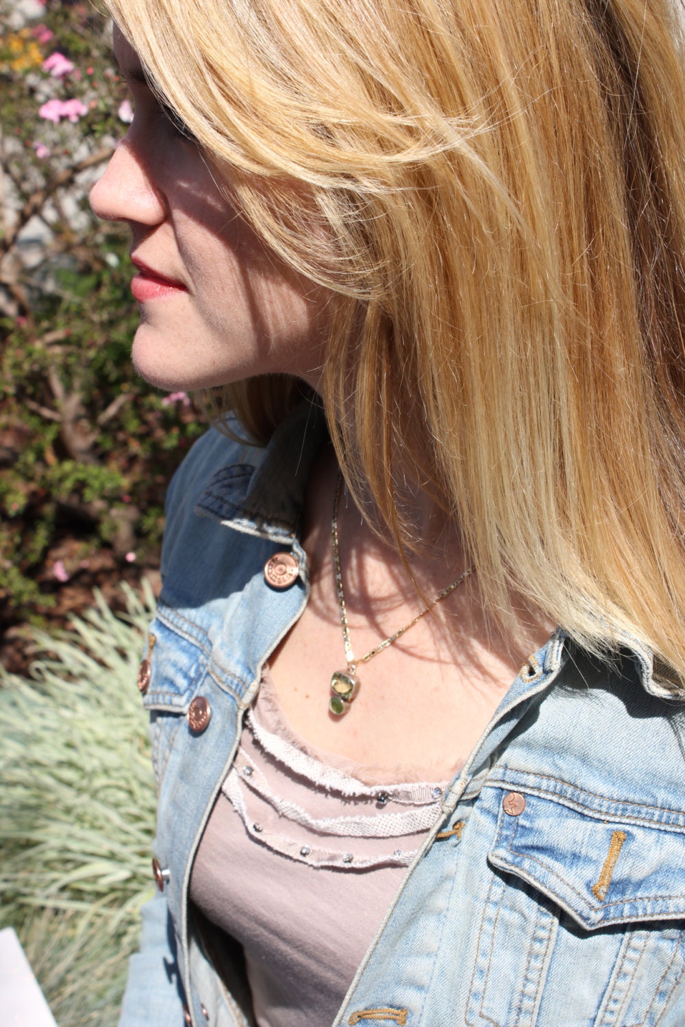 22 KARAT Gold  Sage Green-Triangle chain link Necklace with Sage Sterling Charm  Blingy Necklace-Elegant Mom gift