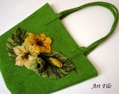 Felt Handbag Shoulder Bag Felted Flowers Hadmade Wool Accessory Wet Felting Gift for Her for Mom Summer Fashion Green Yellow Orange Beige