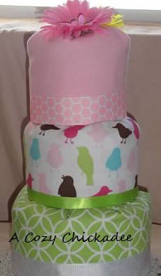 Pink and Green 3Tier Custom Diaper Cake - ACozyChickadee Pink and Green 3Tier Custom Diaper Cake - ACozyChickadee