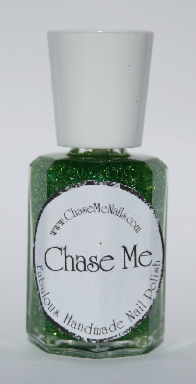 Handmade Glitter Nail Polish. 3 Free Nail Lacquer by Chase Me Nails. Kelly Green