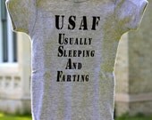 Funny Baby Onesie in American Apparel Heather Grey  Baby  Onesie Bodysuit Military USAF
