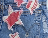 Vintage 80's High Waisted Distressed Painted Star Applique Denim Levi's Women's Junior's Jean Shorts  Waist 26 27
