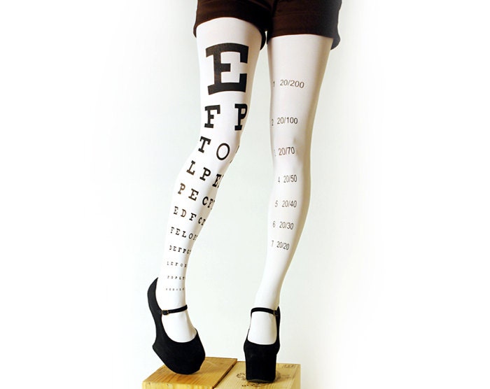 Eye Exam Chart Hand Silk Screen Printed Microfiber Tights