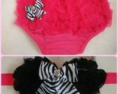 Hot Pink Diaper Cover & Matching Headband SET-Bloomers-Baby Girl Clothes-Zebra Print-Flower-Newborn-Infant-Toddler-Photography Prop-Unique