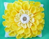 Shades of yellow fleece dahlia 15 inch square pillow