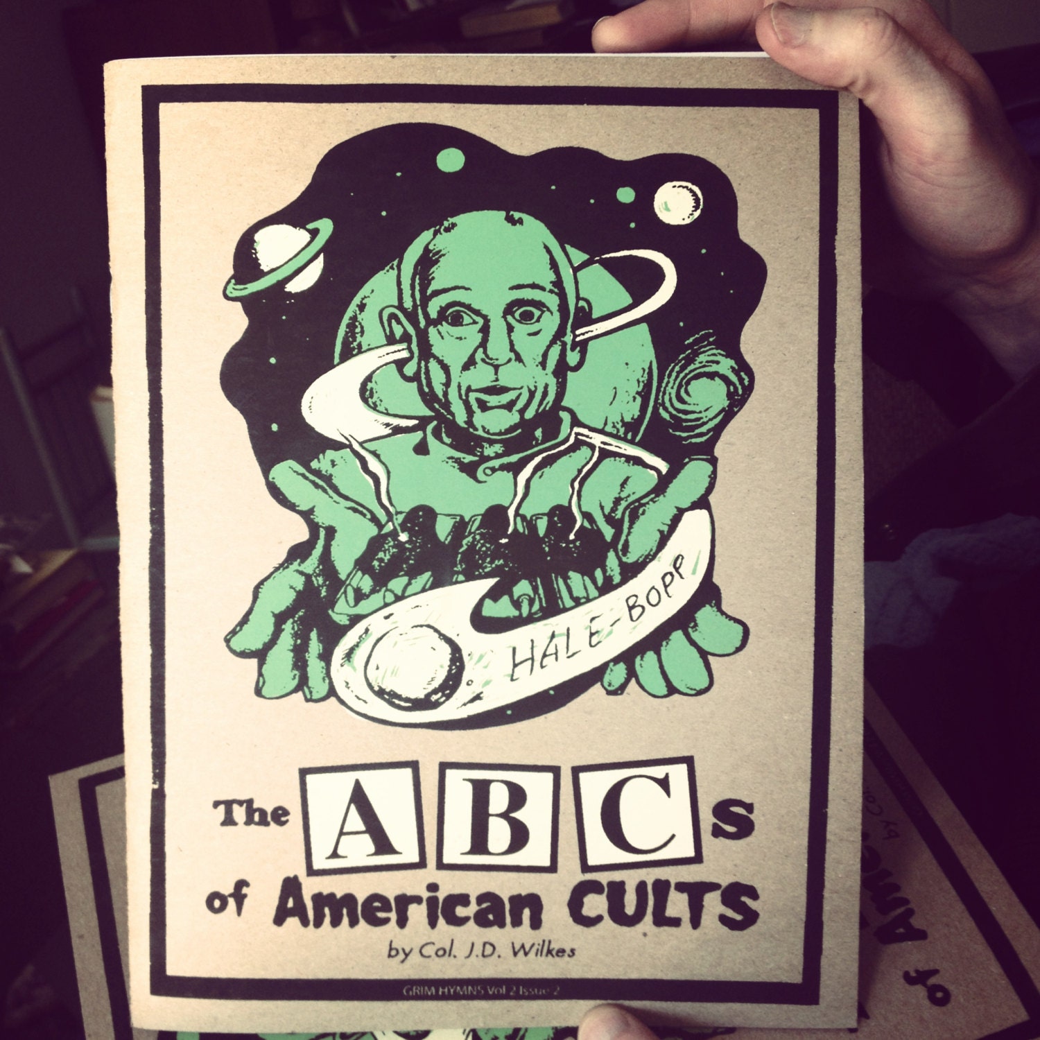 JD Wilkes GRIM HYMNS Volume 2 The ABCs of American Cults illustrated alphabet book Limited Edition Alien Green