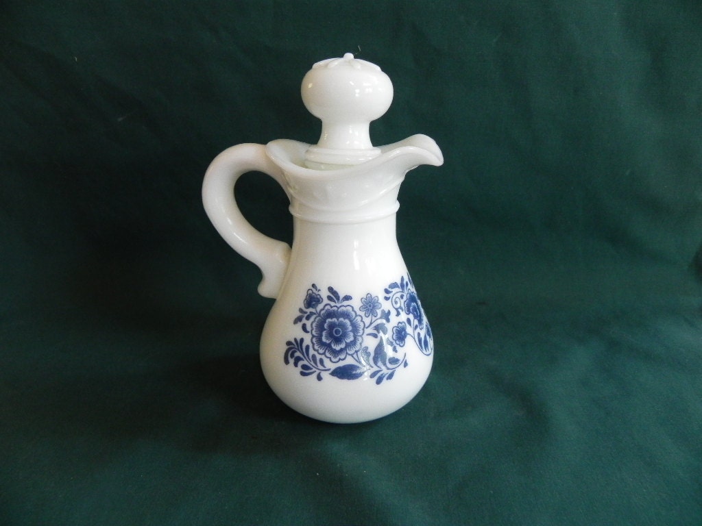 Vintage Delft Blue and White Avon Pitcher, Oil & Vinegar Cruet, Milk Glass, 1960s, Home Decor, Collectible