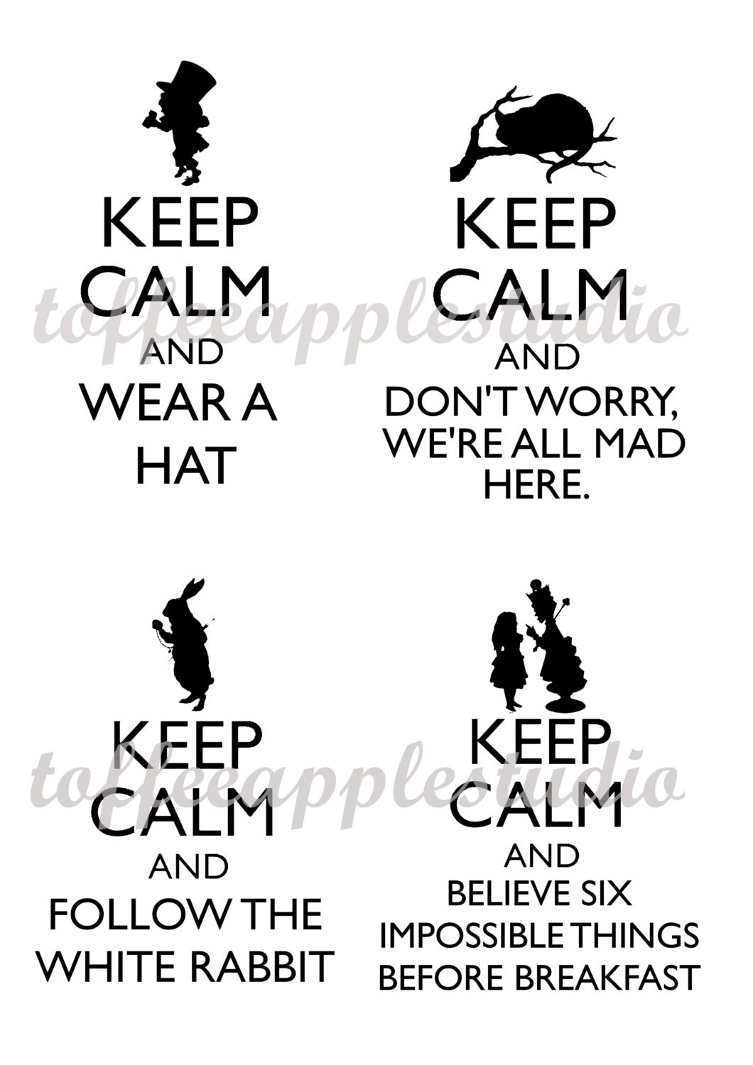 Alice In Wonderland Keep Calm Carry On Waterslide Decal Sheet 8.5 x 11  Sheet Supplies Ceramic Metal Plastic Stone Buy Four Get One Free
