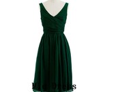 High Quality V-neck Straps Knee-length Pleated Chiffon Cocktail/Evening/Party/Homecoming/cocktail dress/Bridesmaid/Formal Dress