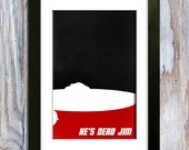 minimalist 60s STAR TREK ENTERPRISE sci fi poster. he's dead jim. man cave art. captain kirk. doctor mccoy. bones. geeks. nerds.