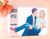Handmade Wedding Save the Date with Tied Knot, Set of 25, Coral and Navy Blue with Ribbon Invitations, Hand-Crafted Invites, Modern Cards