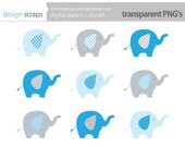 elephant clip art graphics, blue baby boy elephant digital clipart baby personal and commercial use - blue, grey  - INSTANT DOWNLOAD