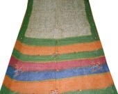 Orange Pure Cotton Vintage Crisp Saree Used Quilt Wrap Home Decor Scrap Sewing Recycled Floral Fabric Hand Embroidered Crafted Designer Sari
