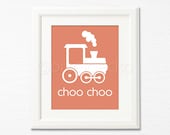 Choo Choo Nursery Art Print - 8x10 - Transportation Kids Wall Art, Playroom Decor, Baby's Art Print, Train - Tea Rose