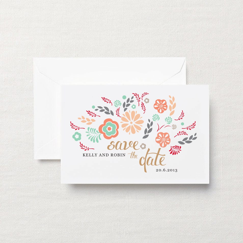 Floral Mint and Pink Save the Date postcard - printable save the date wedding printable Il_170x135