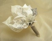 Hand Tied Bridesmaid Wedding Bouquet in Ivory and Silver Fabric Embroidery, Keepsake Bouquet, Unique Bouquet