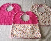 3pc set Handmade SPRING Boutique Bibs Rag Quilt Style Flowers and Butterflies FREE SHIPPING