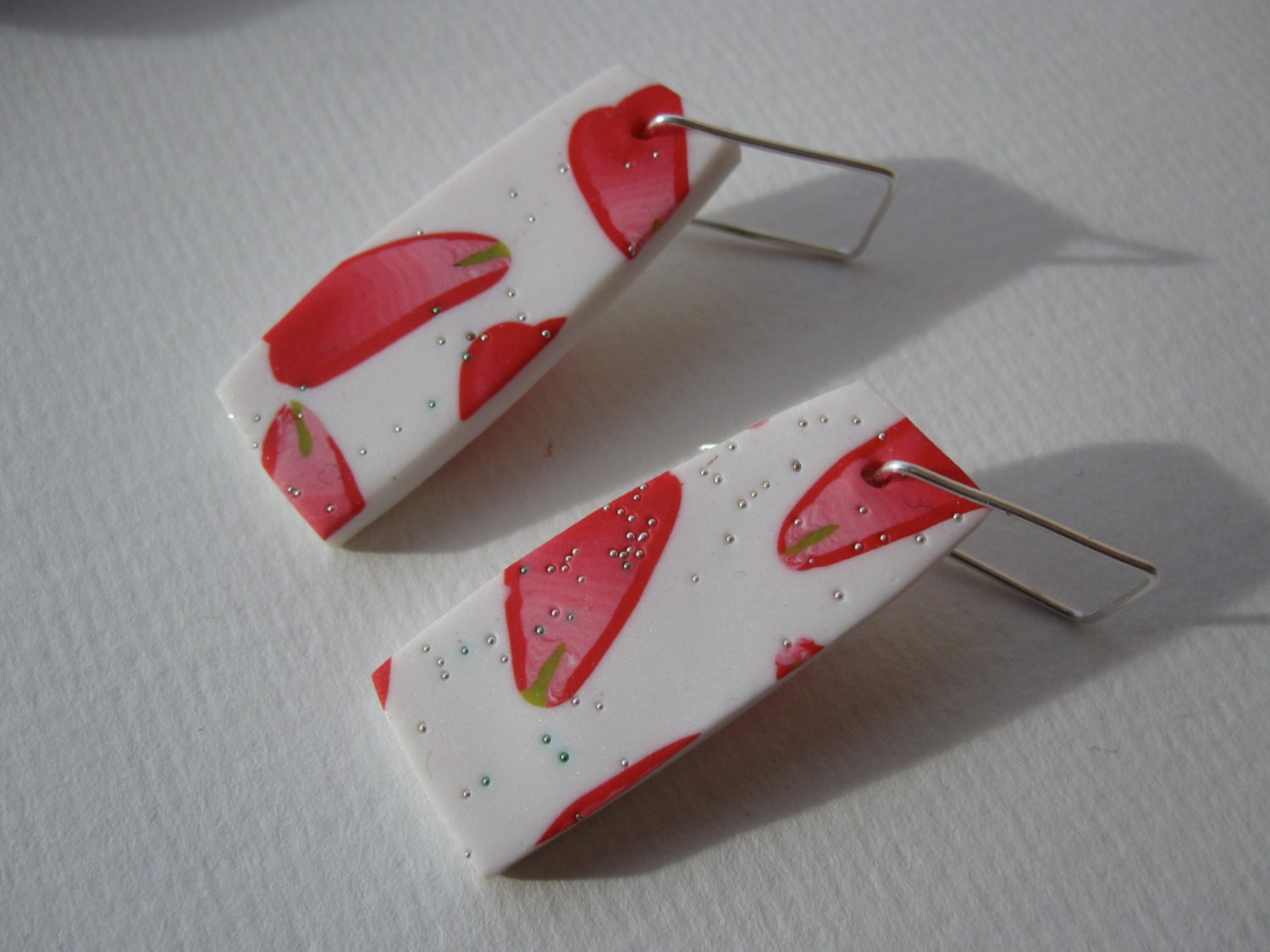 Contemporary "Falling rose petal" earrings: Polymer clay and sterling silver ear wires