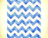 Monaco Blue Chevron, Marine Chevron, Giclee Print, 5x7", Watercolor painting by Suisai Genki, Blue Chevron, Monaco Blue Chevron