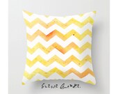 Sunset Chevron, Yellow Chevron, Orange Chevron, Pillow Cover, 16x16, 18x18, Pillow Cover, Watercolor painting by Suisai Genki, Yellow
