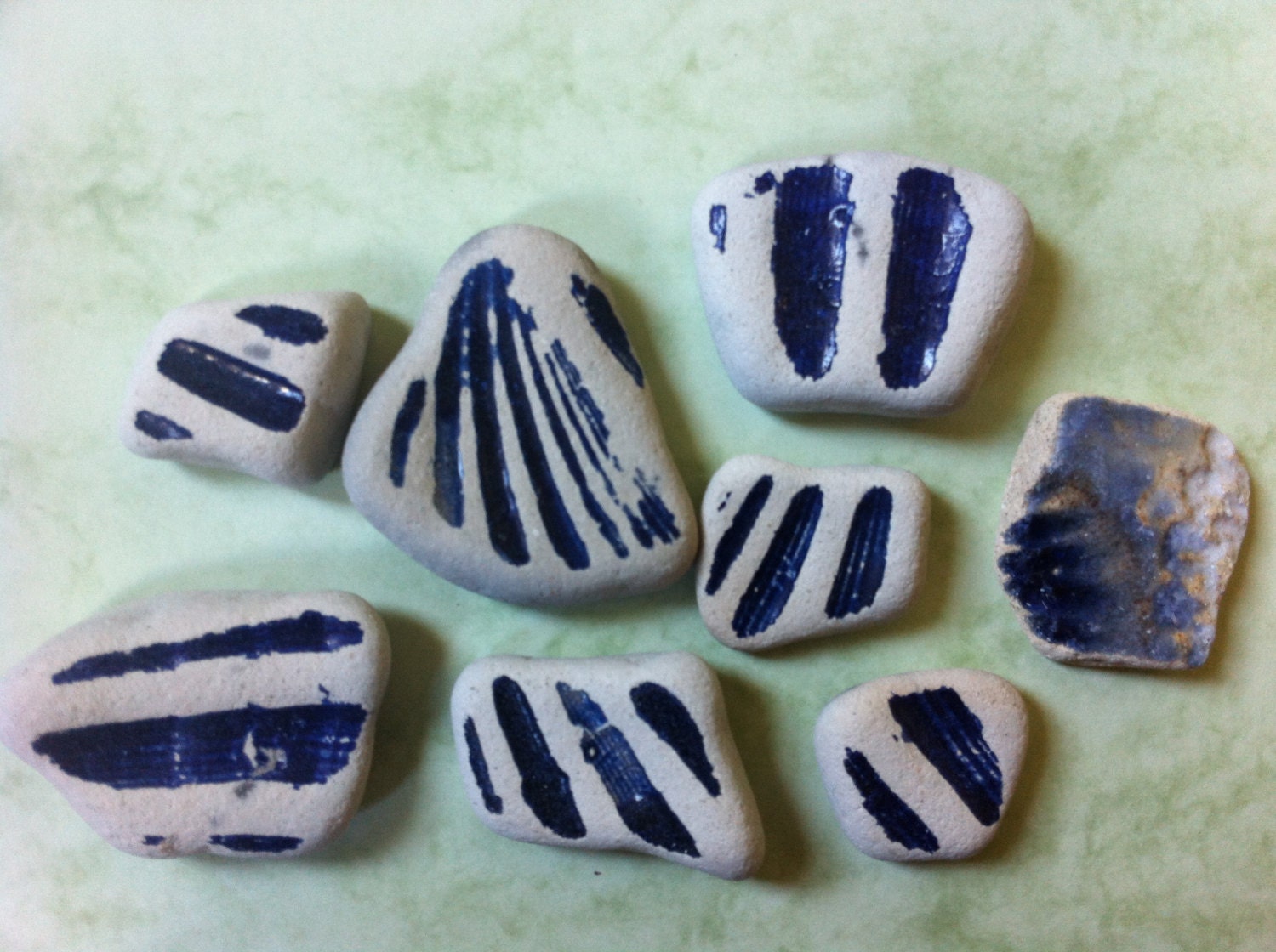 8 Sea pottery, sea pottery jewellery, sea glass pottery, sea glass beads, deap blue color  Unique pieces of the Mediterranean sea